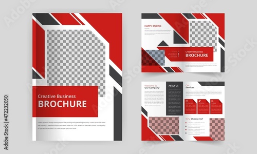 Trendy minimalist Creative bi-fold brochure business proposal and business profile template premium vector design layout with bleed in A4 format.