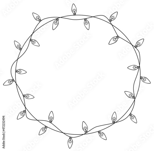 christmas new year wedding celebration party hanging string lights decoration round garland,  isolated vector illustration festive graphic