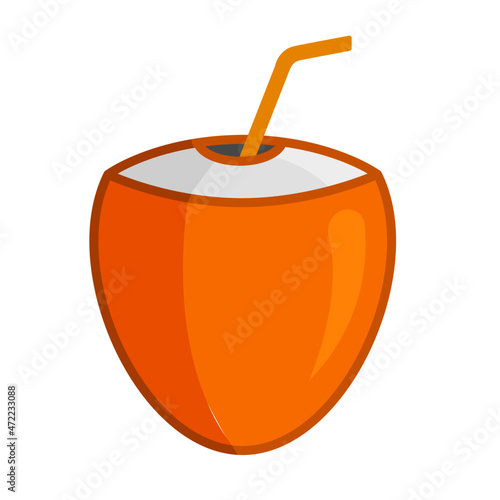 Drink ready Young King Coconut with Straw Vector Illustration image Orange color Logo icon Clipart