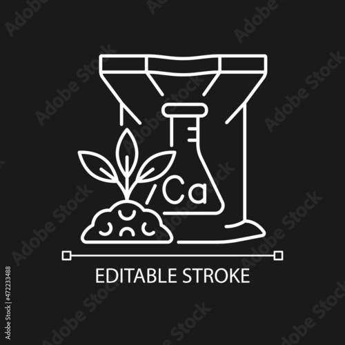 Calcium fertilizers linear icon for dark theme. Chemical and organic supplements for plants. Thin line customizable illustration. Isolated vector contour symbol for night mode. Editable stroke