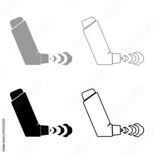 Hand Inhaler spray for treatment asthma cough relief concept Inhalation allergic patient set icon grey black color vector illustration image flat style solid fill outline contour line thin