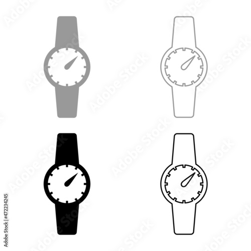 Wrist watch Hand clock Timepiece Chronometer set icon grey black color vector illustration image flat style solid fill outline contour line thin photo