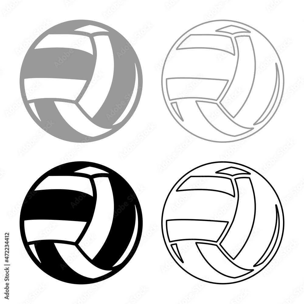 Volleyball ball sport equipment set icon grey black color vector illustration image flat style solid fill outline contour line thin