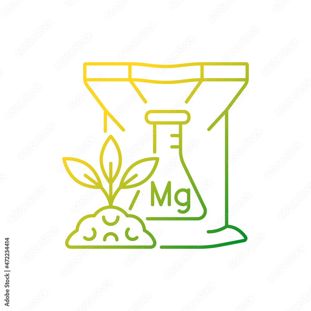 Magnesium fertilizer gradient linear vector icon. Chemical plant and soil supplement. Magnesia enrichment. Thin line color symbol. Modern style pictogram. Vector isolated outline drawing Magnesium fertilizer gradient linear vector icon. Chemical plant and soil supplement. Magnesia enrichment. Thin line color symbol. Modern style pictogram. Vector isolated outline drawing