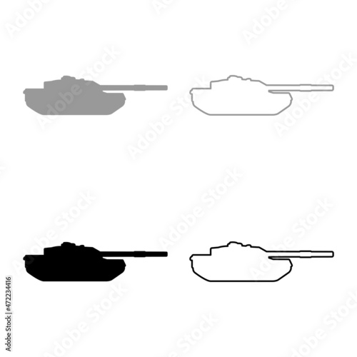 Tank Artillery Army machine Military silhouette World war set icon grey black color vector illustration image flat style solid fill outline contour line thin