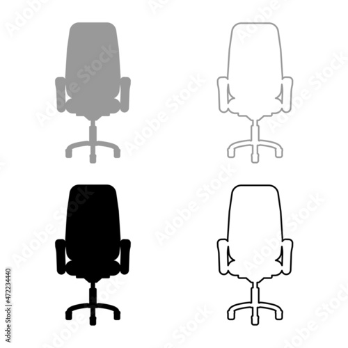 Office chair recliner set icon grey black color vector illustration image flat style solid fill outline contour line thin