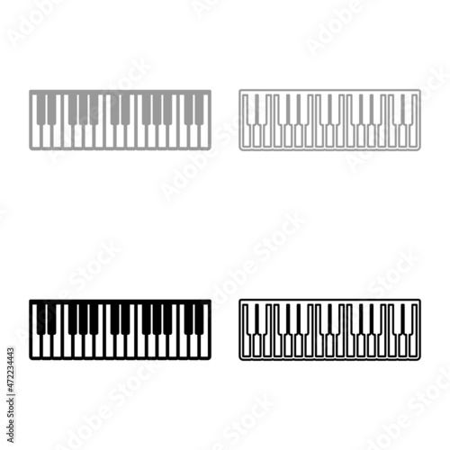Pianino music keys ivory synthesizer set icon grey black color vector illustration image flat style solid fill outline contour line thin