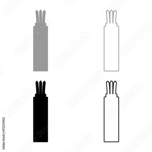 Wire Cord electrical cable curved power optical fibre set icon grey black color vector illustration image flat style solid fill outline contour line thin