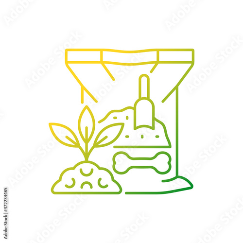 Bone meal gradient linear vector icon. Organic powder for soil supplementing. Mixture of elements and minerals. Thin line color symbol. Modern style pictogram. Vector isolated outline drawing