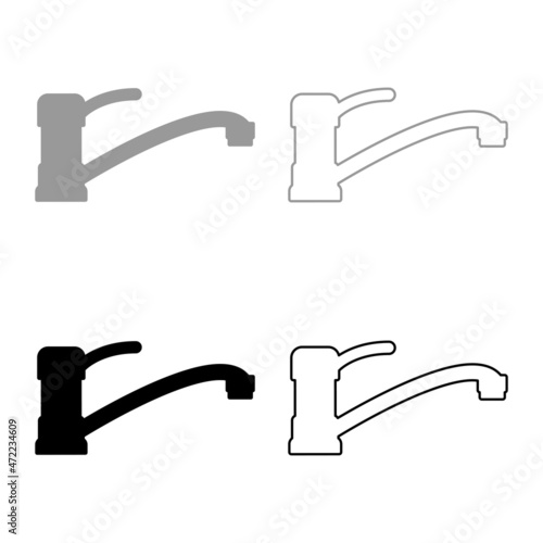 Water tap set icon grey black color vector illustration image flat style solid fill outline contour line thin