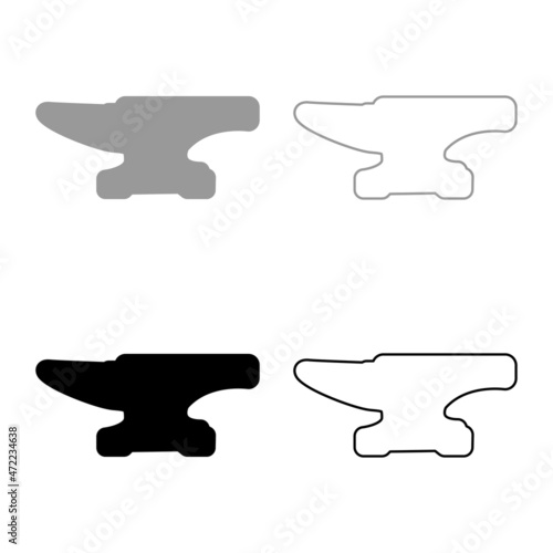 Anvil set icon grey black color vector illustration image flat style solid fill outline contour line thin