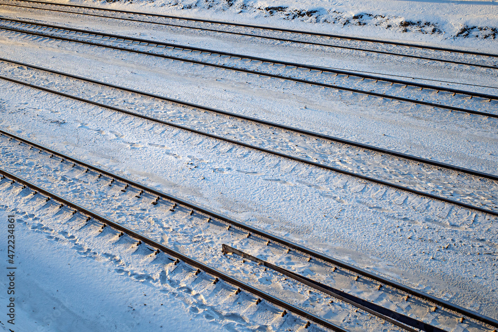 Railway tracks on a sunny winter day
