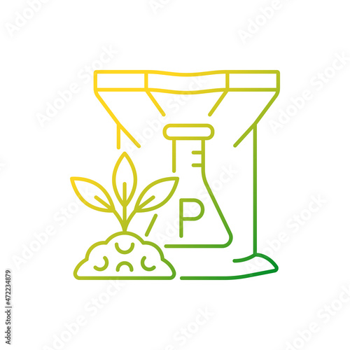 Phosphorus fertilizer gradient linear vector icon. Chemical supplement for ground and plants. Inorganic feeding. Thin line color symbol. Modern style pictogram. Vector isolated outline drawing