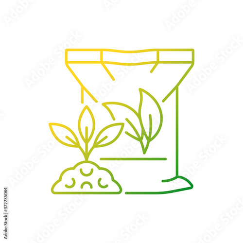 Organic fertilizers gradient linear vector icon. Natural supplements for soil and plants. Minerals and nutrients. Thin line color symbol. Modern style pictogram. Vector isolated outline drawing