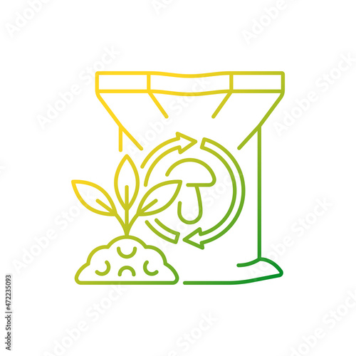Mushroom manure gradient linear vector icon. Organic supplement for plants. Natural substrate. Compost additive. Thin line color symbol. Modern style pictogram. Vector isolated outline drawing