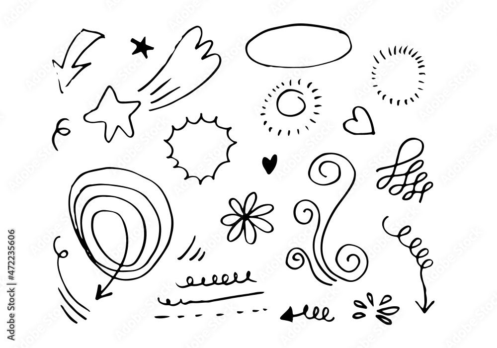 Hand drawn set doodle elements for concept design isolated on white background. vector illustration.