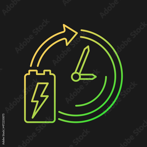 Battery lifetime gradient vector icon for dark theme. Accumulator lifespan and durability. Energy cell working period. Thin line color symbol. Modern style pictogram. Vector isolated outline drawing