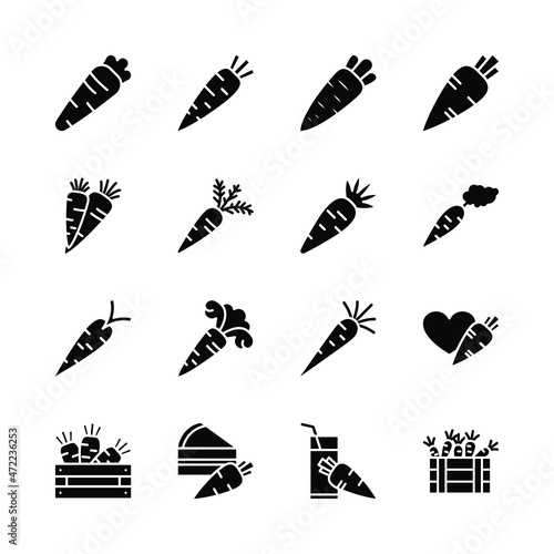 Carrot flat line icons set. Sweet vegetable, carrot meals - cake, juice. Simple flat vector illustration for web site or mobile app