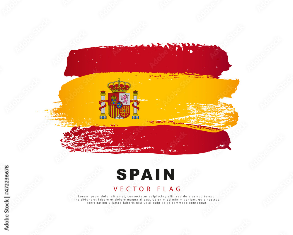 Spain flag. Hand drawn red and yellow brush strokes. Vector illustration isolated on white background. - obrazy, fototapety, plakaty 