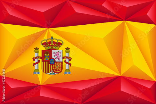 Abstract polygonal background with colorful red and yellow stripes of the Spanish flag. Spain polygonal flag.