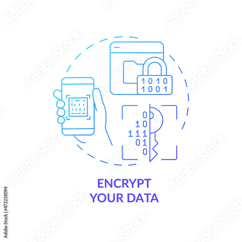 Data encryption to save privacy blue gradient concept icon. Personal information protection online abstract idea thin line illustration. Safe internet surfing. Vector isolated outline color drawing