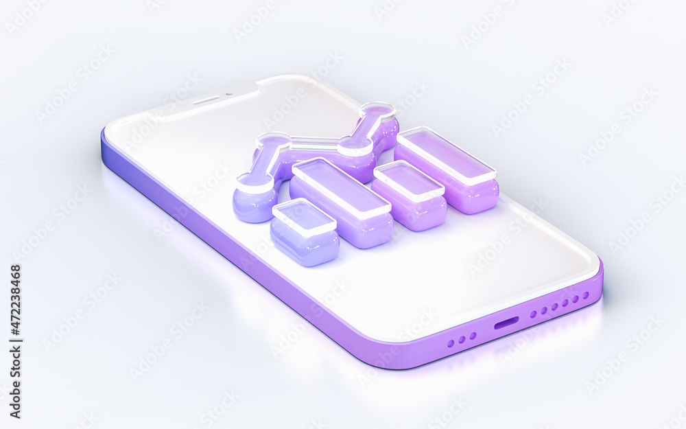 chart growing sign on mobile phone isolated white background 3d render concept for web banner landing page chart growing sign on mobile phone isolated white background 3d render concept for web banner landing page