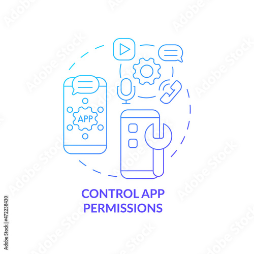 App permissions control setup blue concept icon. Setting application to protect personal information abstract idea thin line illustration. Data protection. Vector isolated outline color drawing