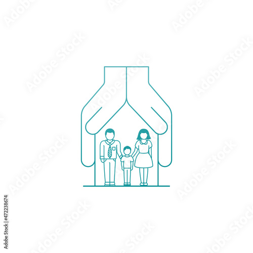 Hands, house, mother, father and child. vector icon