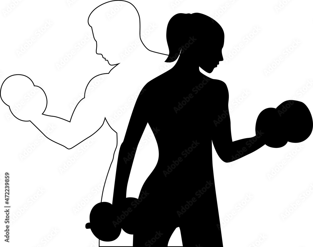 Fitness sport health woman and man gym workout trainer vector logo icon ...