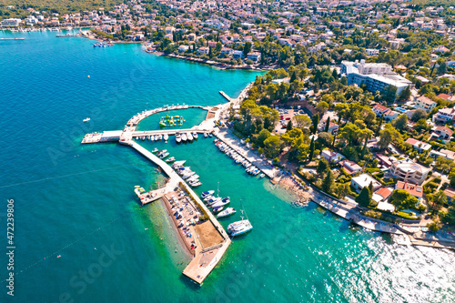 Malinska waterfront beaches and turquoise coastline view, Island of Krk photo