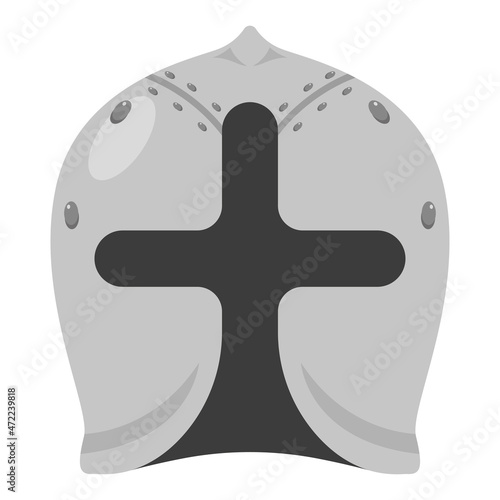 Silver knight helmet vector cartoon illustration isolated on a white background.