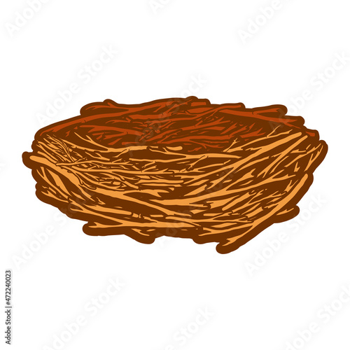 Empty nest vector cartoon illustration isolated on a white background.