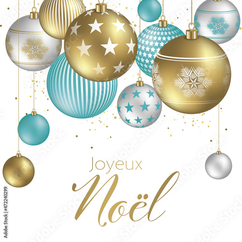 French Merry Christmas illustration - Hanging christmas balls festive design for celebration 