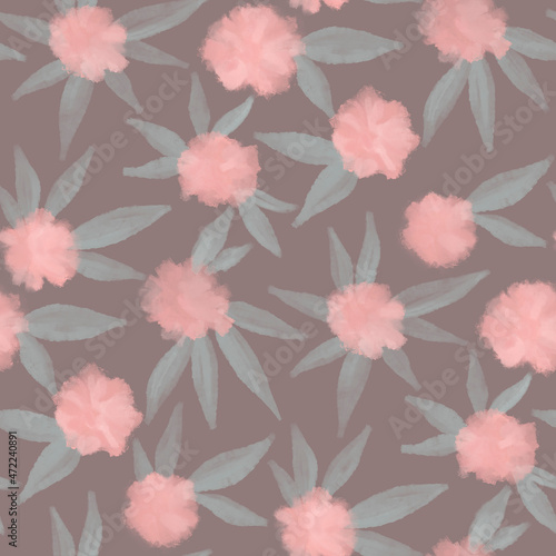 Stylized pink roses on a dusty pink background. Floral seamless pattern.