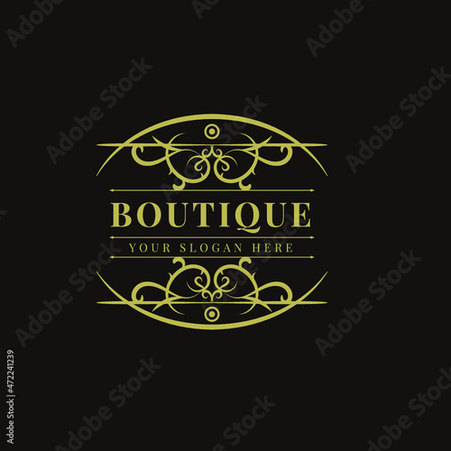 Luxury Logo design flourishes calligraphic elegant ornament lines. identity for Restaurant, Royalty, Boutique, Cafe, Hotel, Heraldic, Jewelry, Fashion and other vector illustration