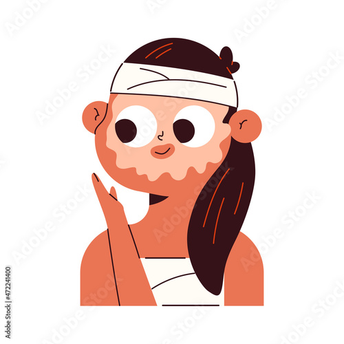 ?ute woman with face mask vector cartoon character isolated on a white background.