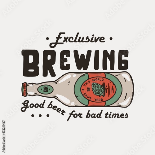 Beer bottle with metal cap for print. Original brew design of bottle with cork for bar