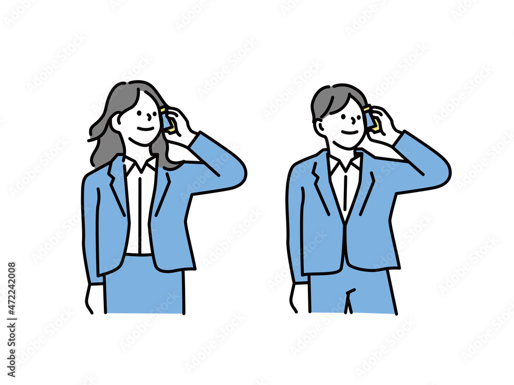 電話をするイラスト(スマートフォン、仕事中、忙しい、確認、おしゃべり) Illustration of making a phone call.Smartphone, work, busy, confirm, chat. 電話をするイラスト(スマートフォン、仕事中、忙しい、確認、おしゃべり) Illustration of making a phone call.Smartphone, work, busy, confirm, chat.