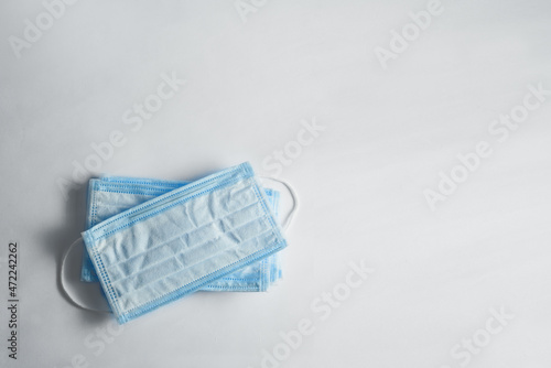 Several Blue Medical Protective Mask White Background