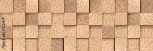 Square shape cross section wooden tiles, horizontal vector background.