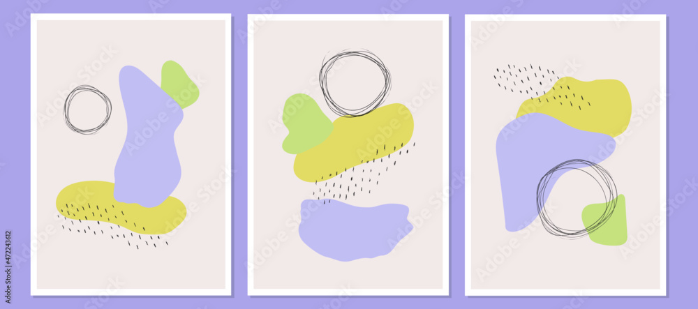 Set of minimal posters with colorful shapes for posters or flayers