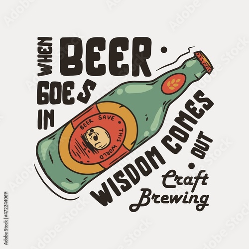 Beer bottle with metal cap for print. Original brew design of bottle with cork for bar