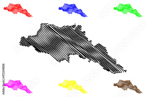 Gopalganj district (Bihar State, Saran division, Republic of India) map vector illustration, scribble sketch Gopalganj map