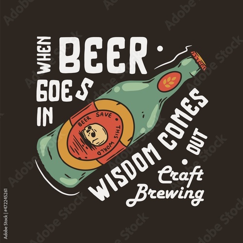 Beer bottle with metal cap for print. Original brew design of bottle with cork for bar