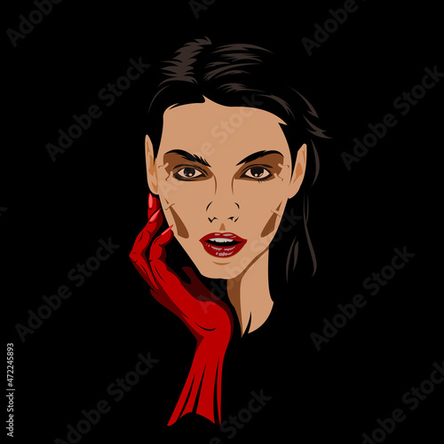 woman with devil hand illustration vector