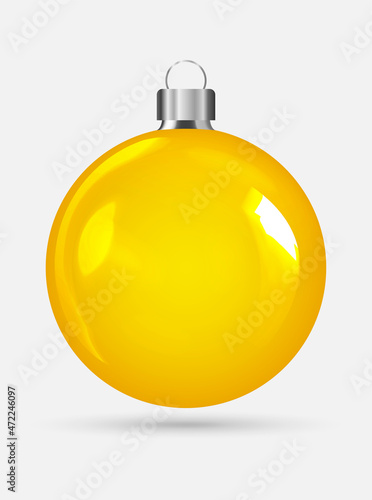 Realistic yellow Christmas ball, isolated on white background - stock vector. EPS 10. Christmas decorations.