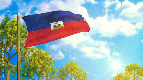 Konstfotografi flag of Haiti at sunny day, clean nature symbol - nature 3D rendering