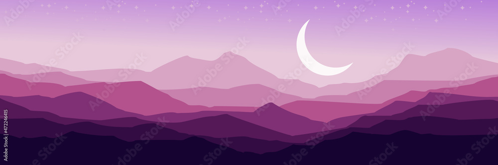 crescent moon in purple sky landscape vector illustration good for ...