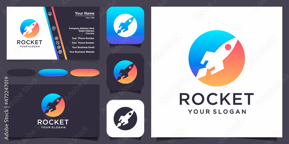 rocket combine with planet logo and business card design vector. rocket combine with planet logo and business card design vector.