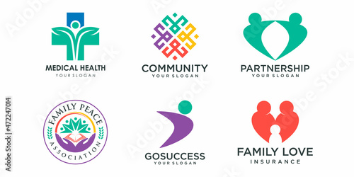 creative people logo icon set, logo used for community, creative hub, social connection, family, team work, together.